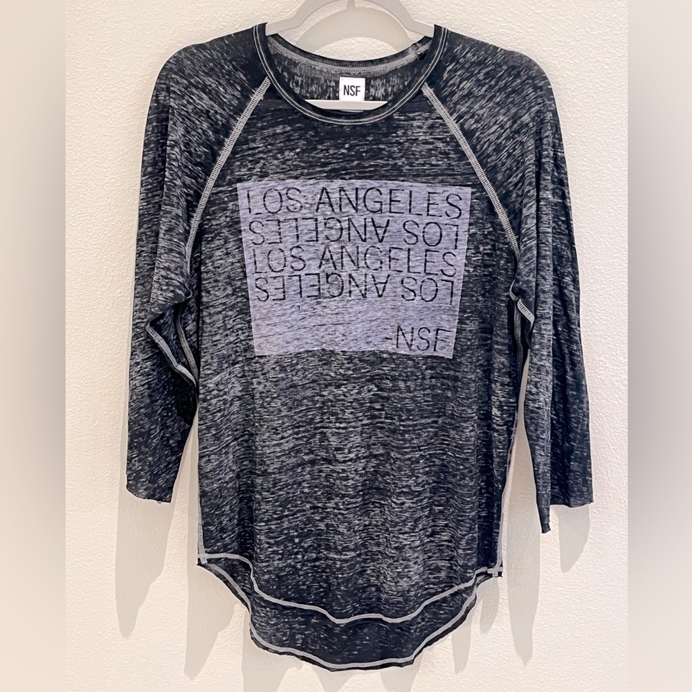 NSF Los Angeles 3/4 Sleeve Baseball T-Shirt - Heather Gray / Black, Size M